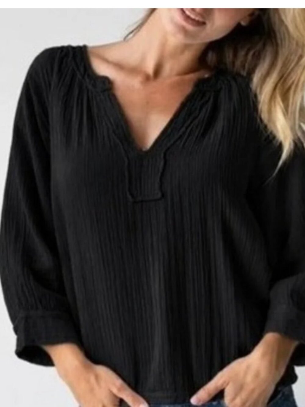 Natural Life Robyn Double Gauze Top Size M Cotton Fringe Split Neck Boho NWT